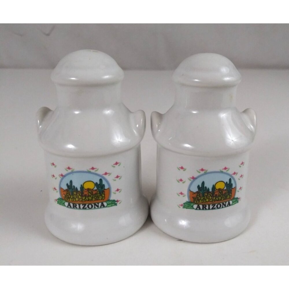 Vintage R.O.C Arizona Sunset Desert Milk Can Souvenir Salt & Pepper Shakers